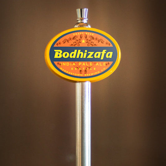 bodhizafa tap handle and label in georgetown brewery