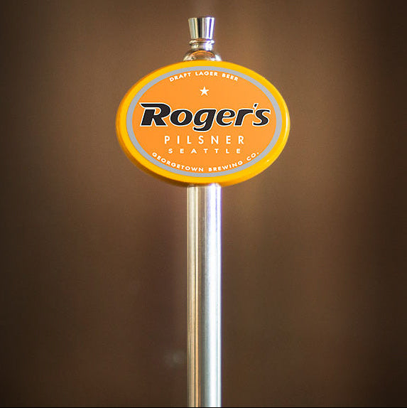Tap handle of Roger's pilsner beer by Georgetown Brewing