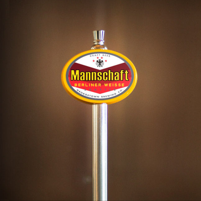Mannschaft Berliner Weisse beer tap handle on a blurred brown background