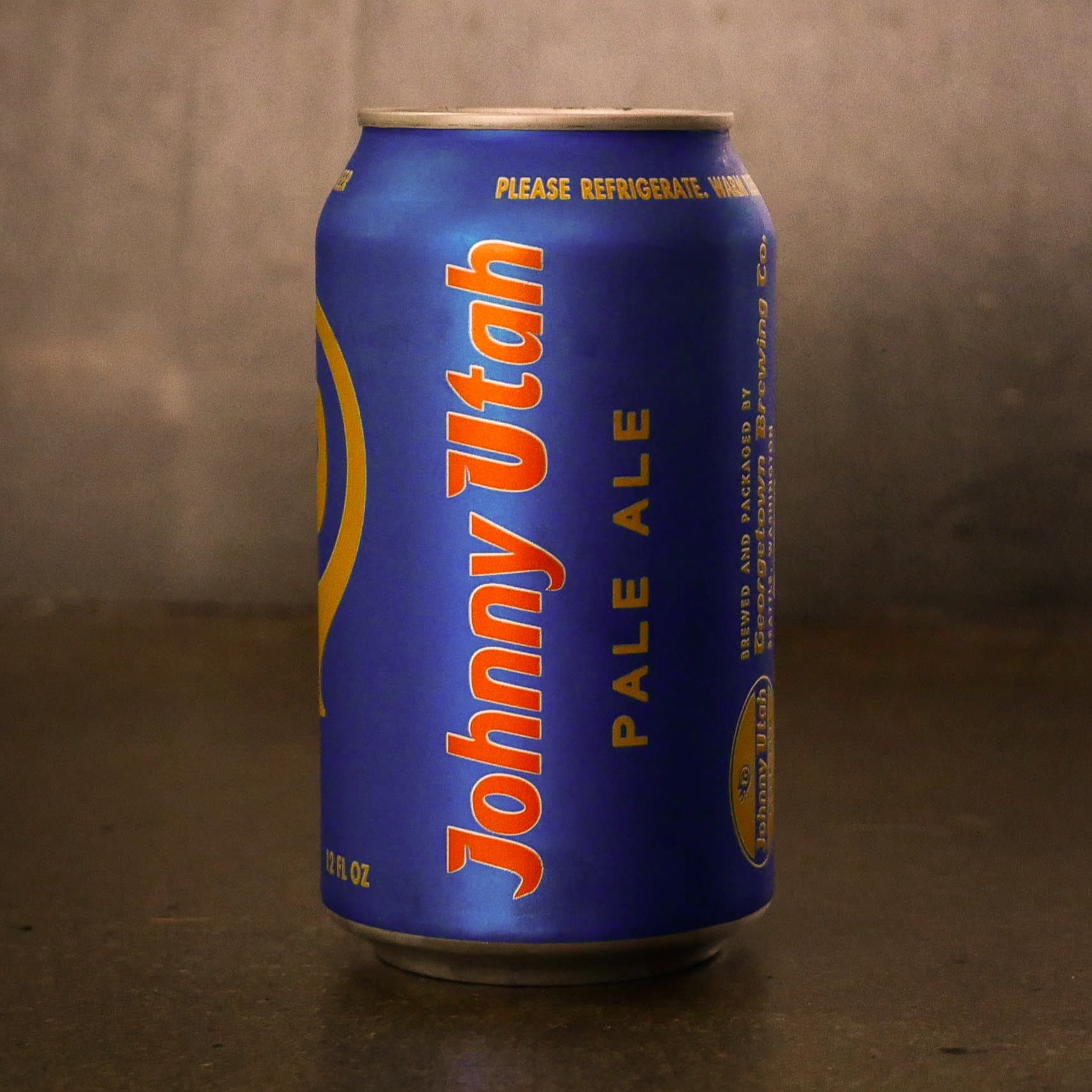 Johnny Utah pale ale can on floor at georgetown brewery