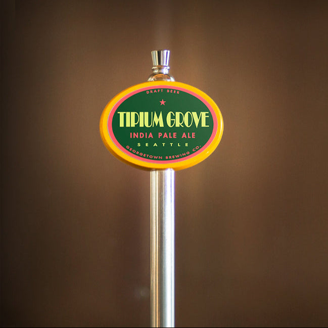 Tidium Grove India Pale Ale tap handle against a brown background