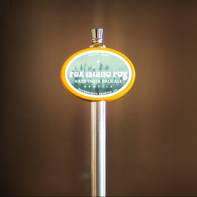 Tap handle for Fox Island Fog hazy IPA